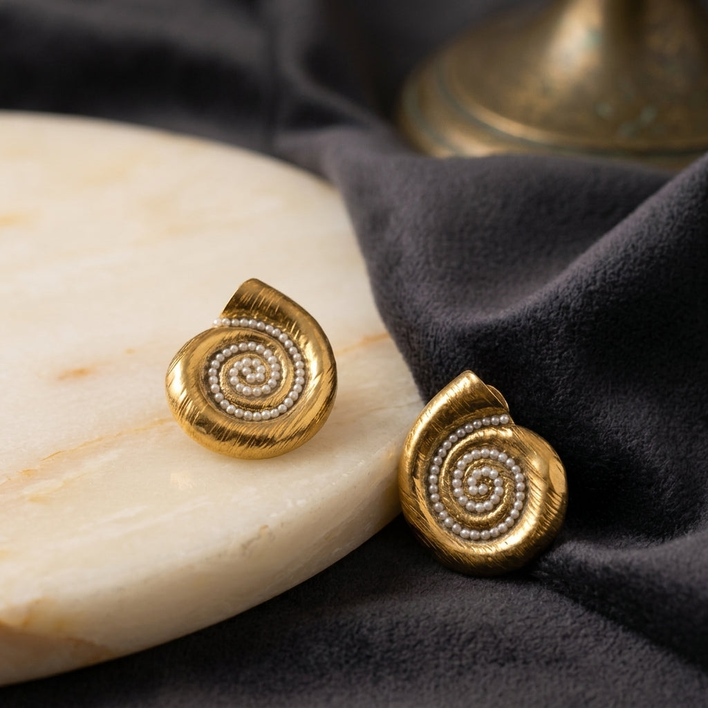 Spiral Swirl Stud Earrings in Gold