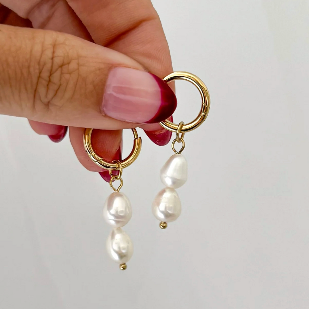Double Drop Pearl Earrings in Gold