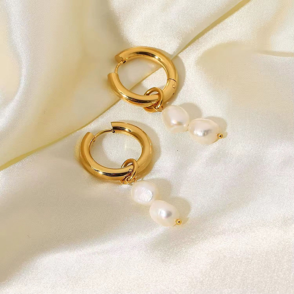 Double Drop Pearl Earrings in Gold