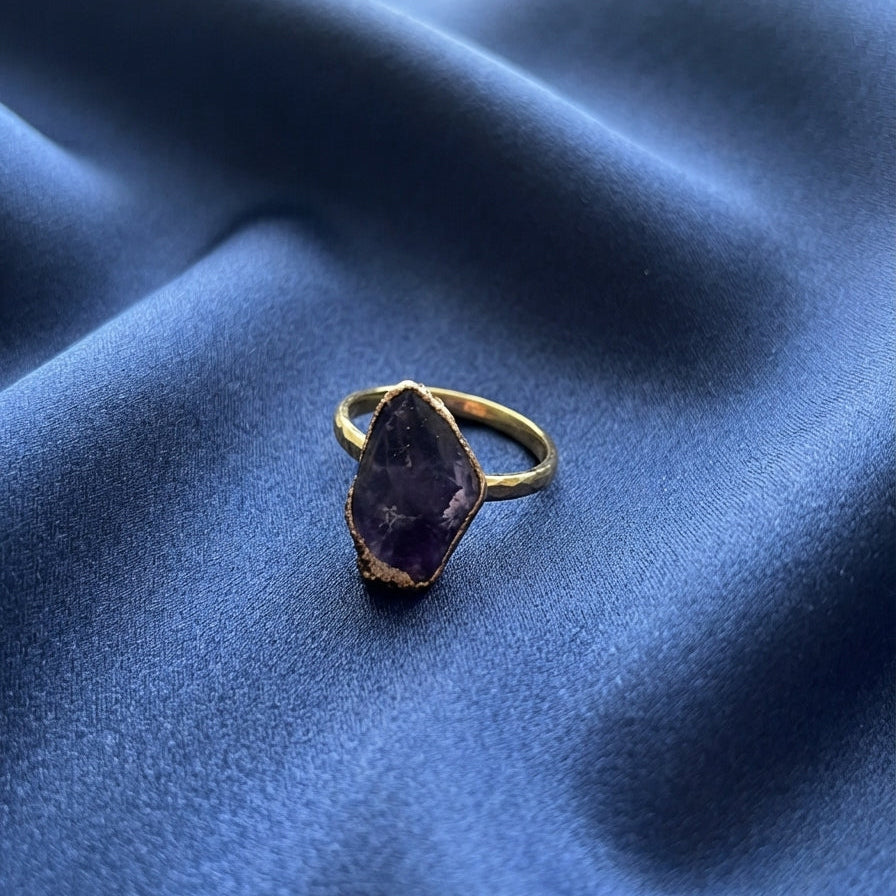 Raw Amethyst Diamond Ring